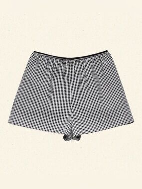 NWT Doen Larena Cotton Seersucker Shorts Noir La Maddalena Gingham Black White